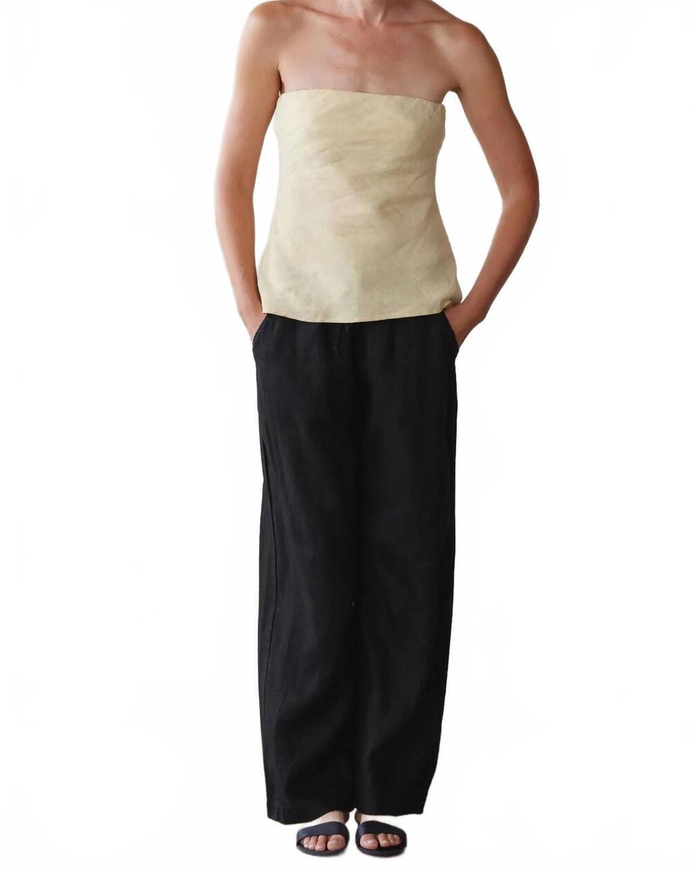 NEW DONNI. linen tube top in butter yellow